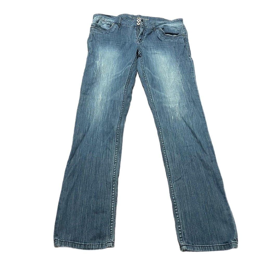 Vintage True Y2K Low Rise 8 inch Velvet Heart Straight Leg Blue Jeans Size 31